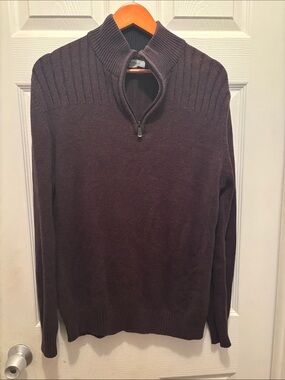 Men's Half-Zip Ribbed Shoulder Sweater - Deep Plum